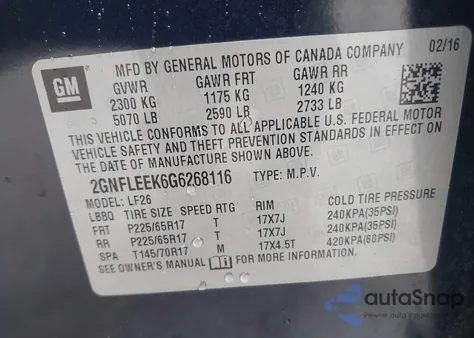 2016 Chevrolet Equinox Ls из США, поврежденный, VIN 2GNFLEEK6G6268116